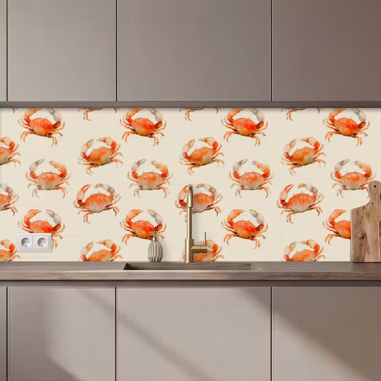 Spatscherm keuken - Krabben - Patroon - Oranje — 1