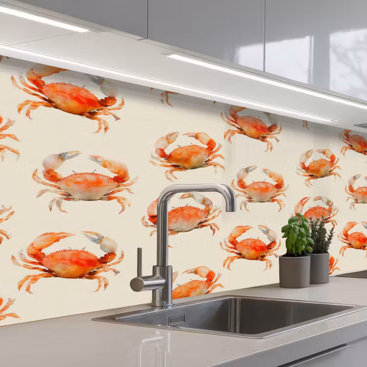 Spatscherm keuken - Krabben - Patroon - Oranje — 2