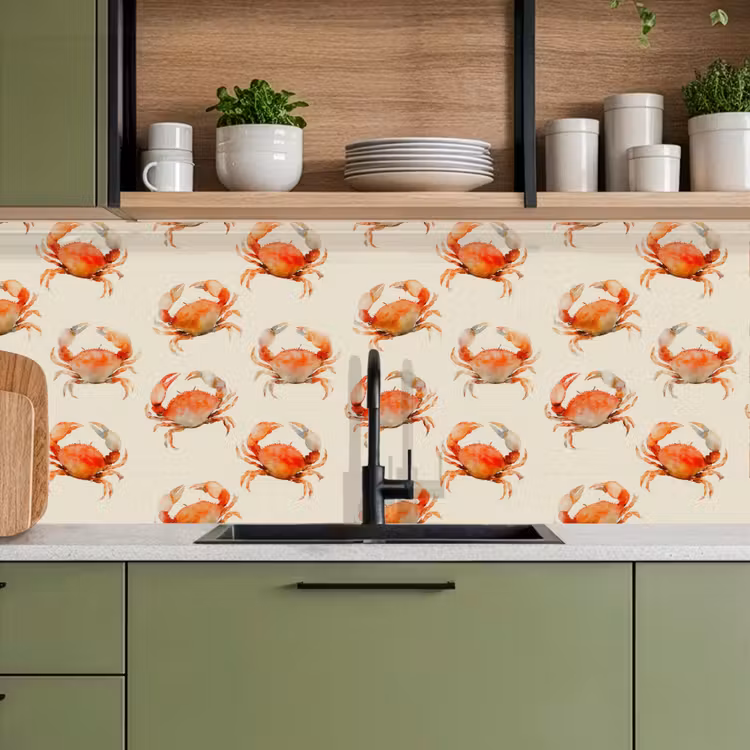 Spatscherm keuken - Krabben - Patroon - Oranje — 7