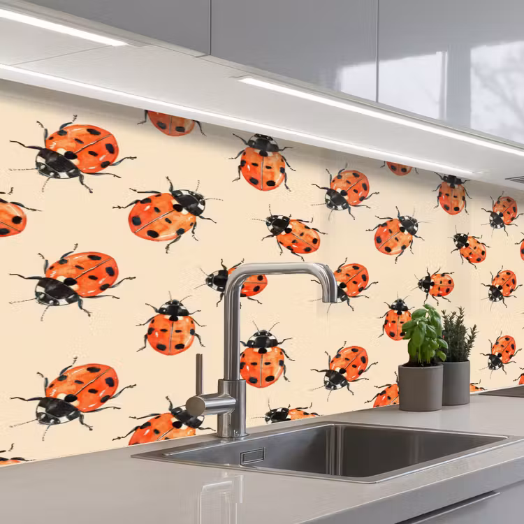 Spatscherm keuken - Lieveheersbeestjes - Patroon - Rood — 2