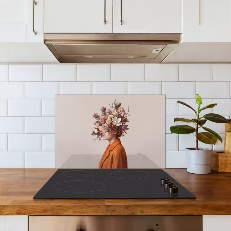 Spatscherm keuken - Gezicht - Boeket - Kleurrijk — 3
