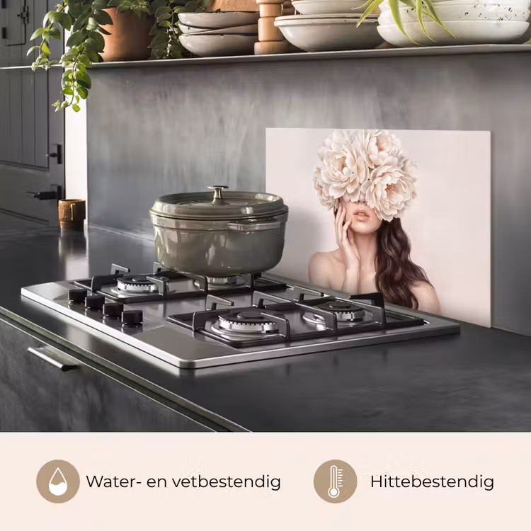 Spatscherm keuken - Gezicht - Pioenrozen - Crème — 2