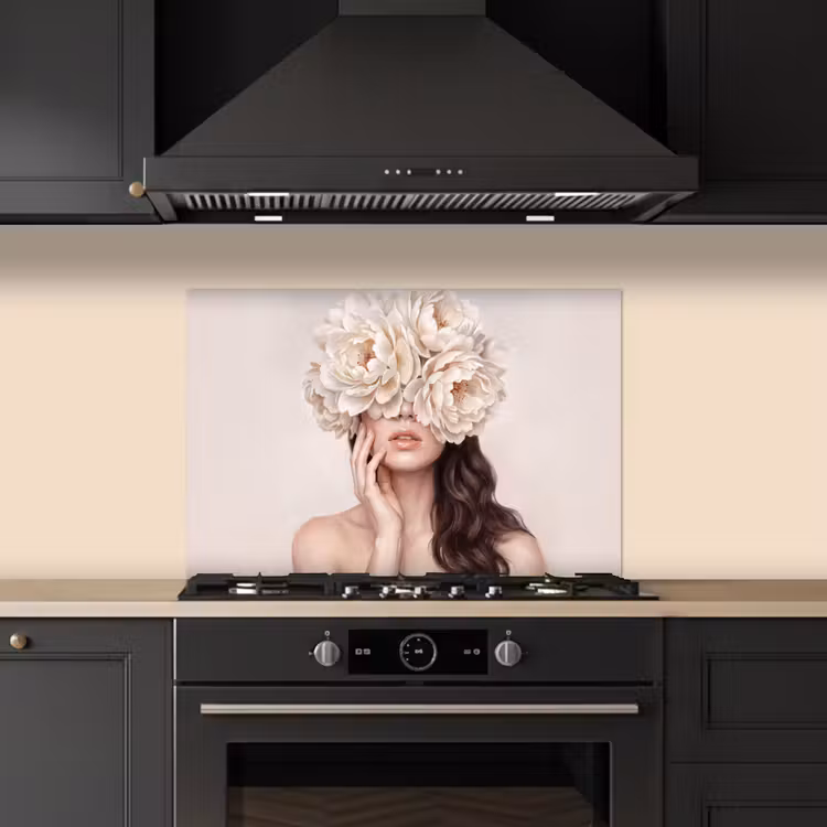 Spatscherm keuken - Gezicht - Pioenrozen - Crème — 5