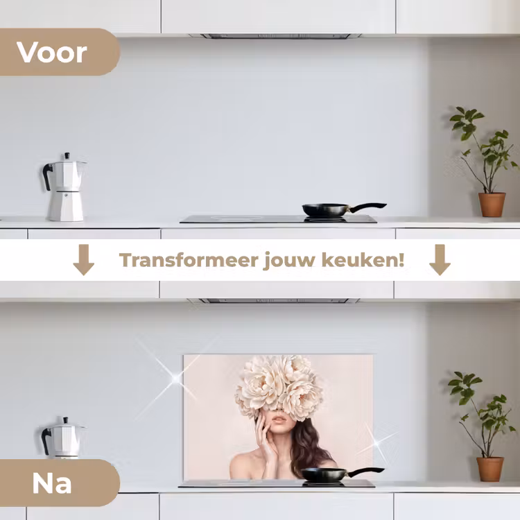 Spatscherm keuken - Gezicht - Pioenrozen - Crème — 7
