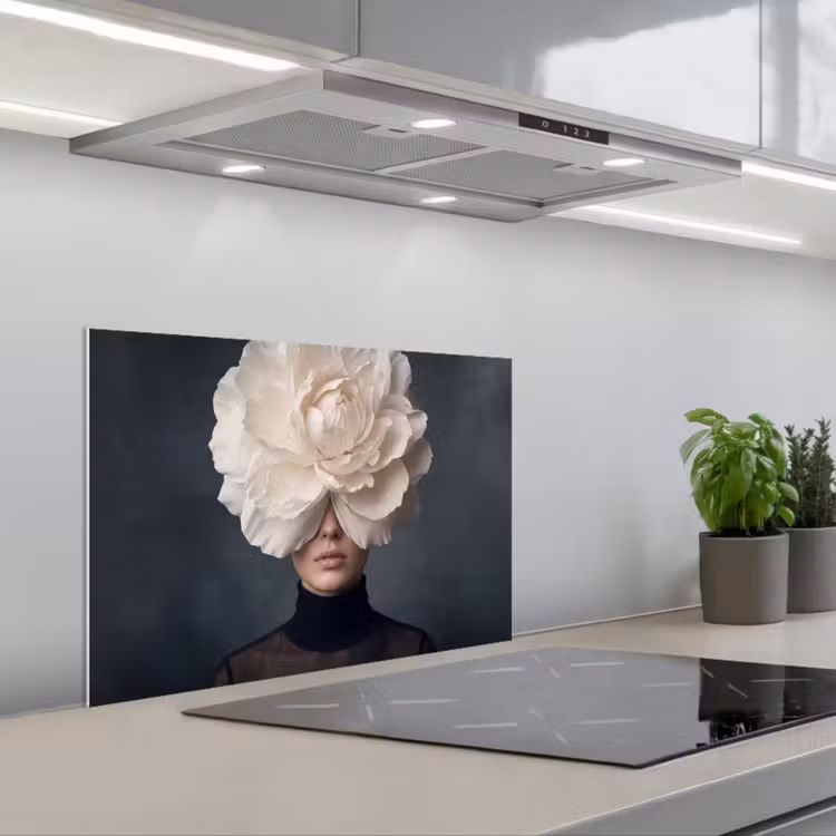 Spatscherm keuken - Portret - Mysterieus - Wit — 1