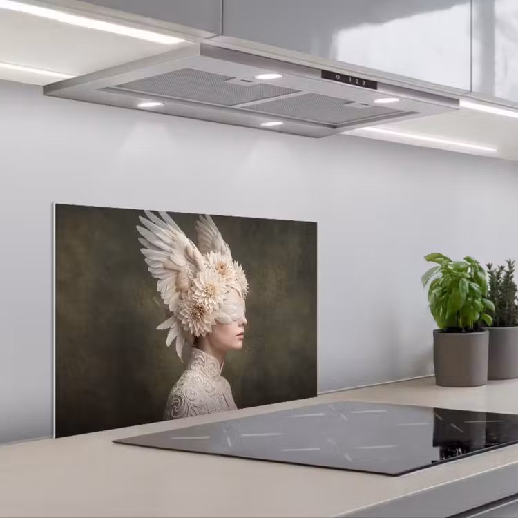 Spatscherm keuken - Vleugels - Vrouw - Wit — 1