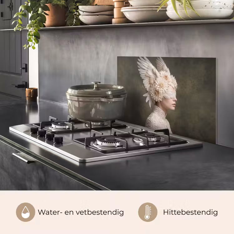Spatscherm keuken - Vleugels - Vrouw - Wit — 2