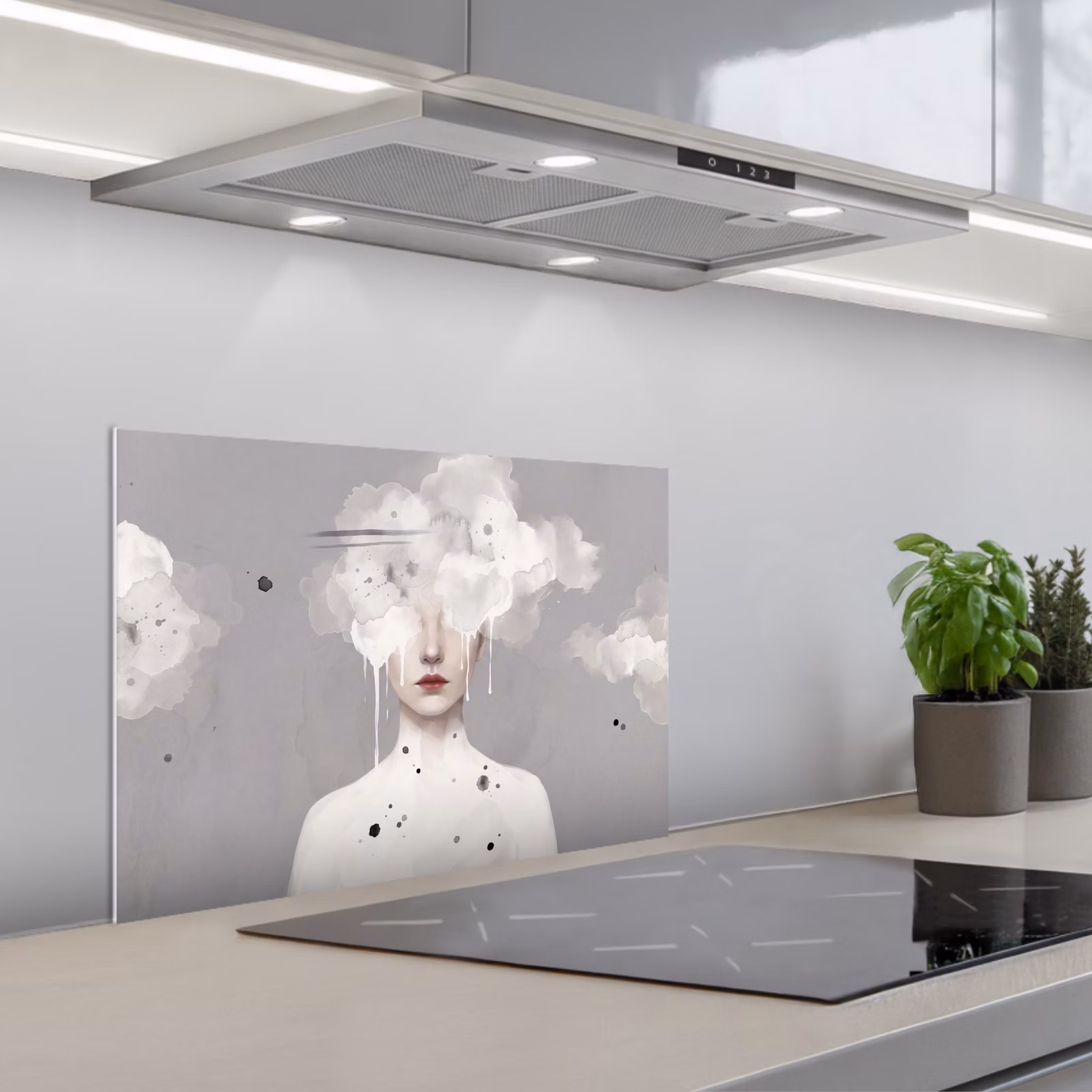Spatscherm keuken - Vrouw - Wolk - Grijs — 1