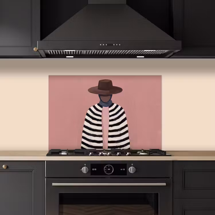 Spatscherm keuken - Grafisch - Vrouw - Roze — 5