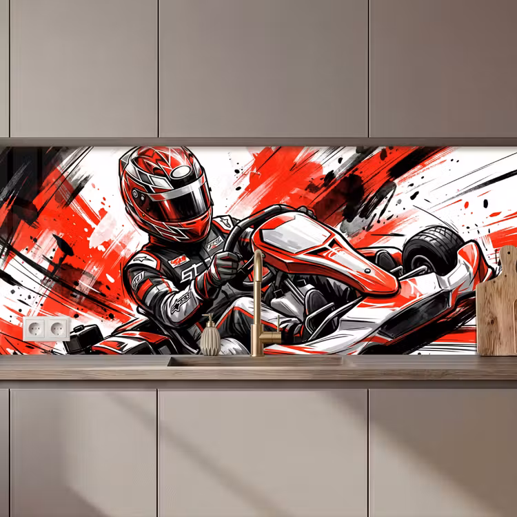 Spatscherm keuken - Kart - Coureur - Snelheid - Rood — 1