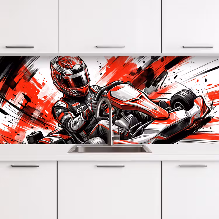 Spatscherm keuken - Kart - Coureur - Snelheid - Rood — 4