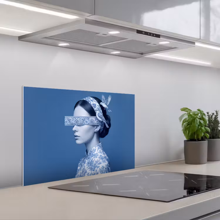 Spatscherm keuken - Portret - Klassiek - Wit - Blauw — 1