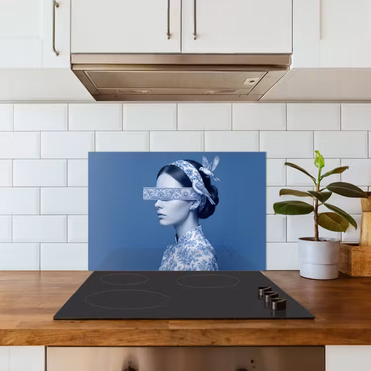 Spatscherm keuken - Portret - Klassiek - Wit - Blauw — 3