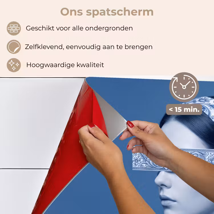 Spatscherm keuken - Portret - Klassiek - Wit - Blauw — 4