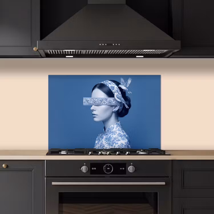 Spatscherm keuken - Portret - Klassiek - Wit - Blauw — 5