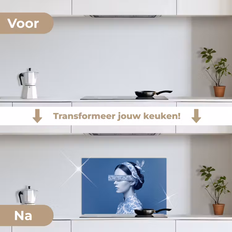 Spatscherm keuken - Portret - Klassiek - Wit - Blauw — 7