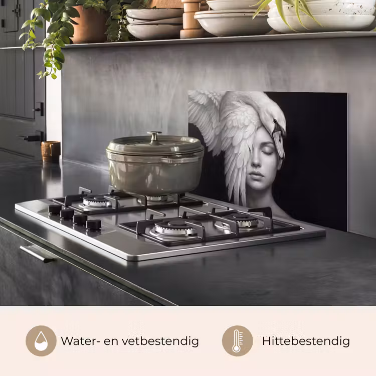 Spatscherm keuken - Portret - Zwaan - Zwart - Wit — 2
