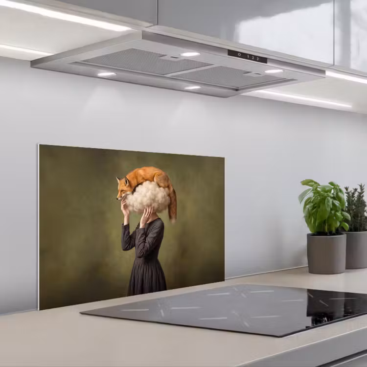 Spatscherm keuken - Vos - Surrealistisch - Groen — 1