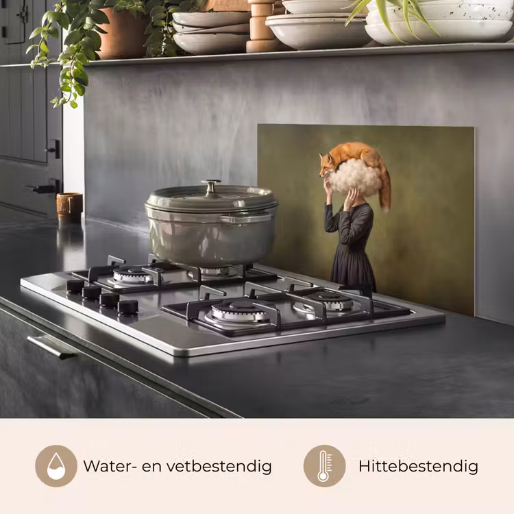 Spatscherm keuken - Vos - Surrealistisch - Groen — 2