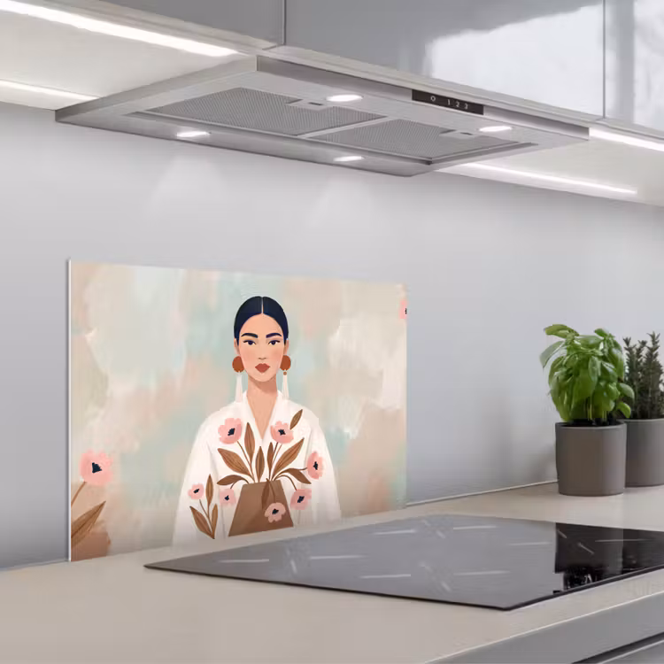 Spatscherm keuken - Vrouw - Kimono - Pastel — 1