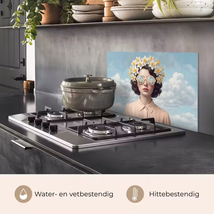 Spatscherm keuken - Vrouw - Narcissen - Geel — 2