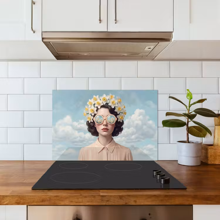 Spatscherm keuken - Vrouw - Narcissen - Geel — 3