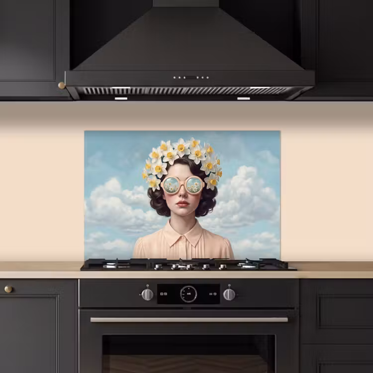 Spatscherm keuken - Vrouw - Narcissen - Geel — 5