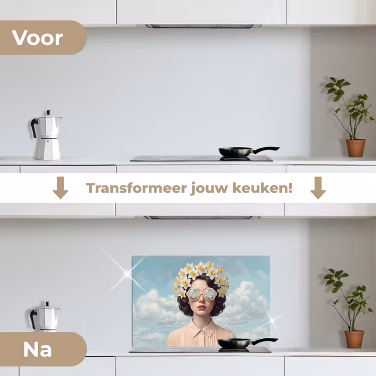 Spatscherm keuken - Vrouw - Narcissen - Geel — 7
