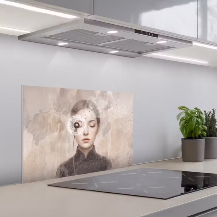 Spatscherm keuken - Vrouw - Sereen - Grijs — 1