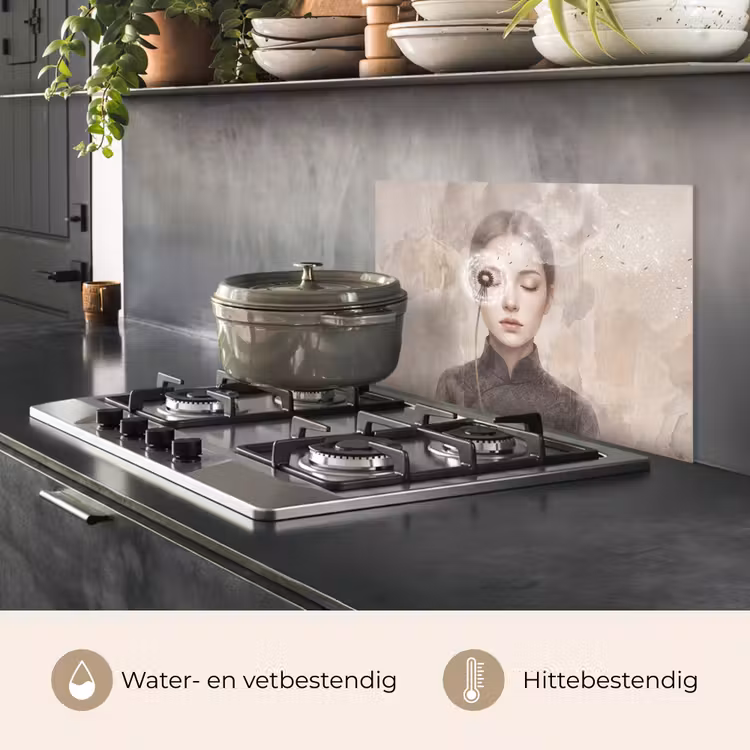 Spatscherm keuken - Vrouw - Sereen - Grijs — 2