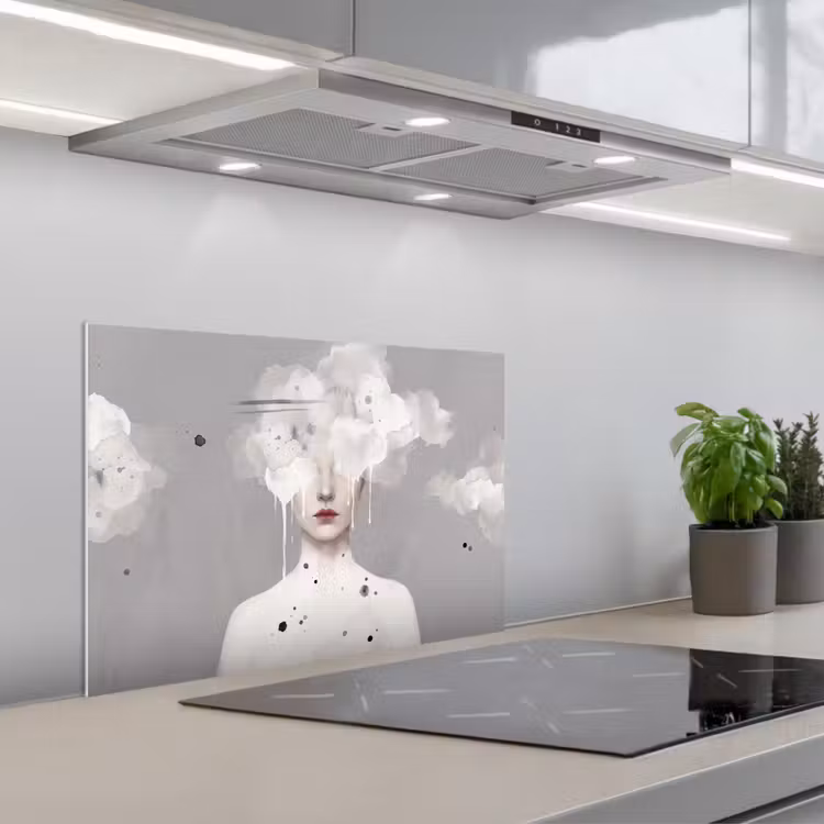Spatscherm keuken - Vrouw - Wolk - Grijs — 1