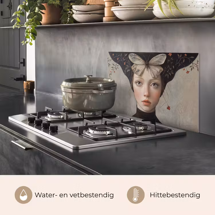 Spatscherm keuken - Woman - Butterfly - Art - Classic - Muted — 2