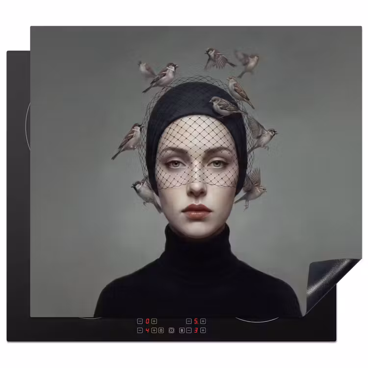 Inductie beschermer - Portret - Vogels - Zwart — 1