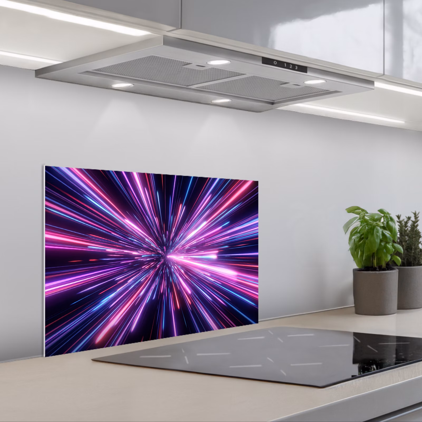Spatscherm keuken - Lichtsnelheid - Ruimte - Roze - Paars — 1