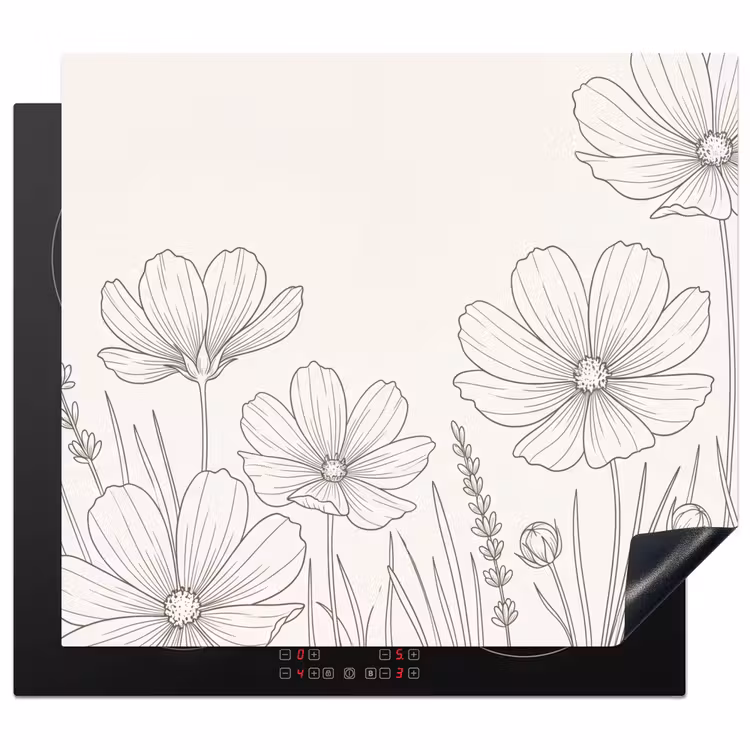 Inductie beschermer - Minimalistisch - Modern - Bloemen - Beige — 1