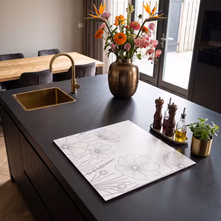 Inductie beschermer - Minimalistisch - Modern - Bloemen - Beige — 2