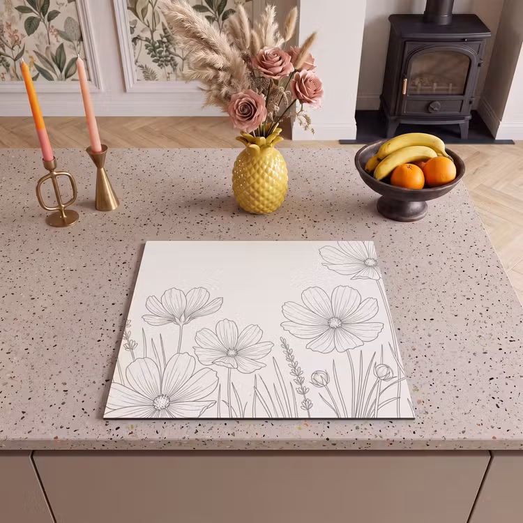 Inductie beschermer - Minimalistisch - Modern - Bloemen - Beige — 3
