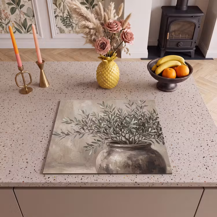 Inductie beschermer - Olijfplant - Aardenpot - Abstract - Beige — 3