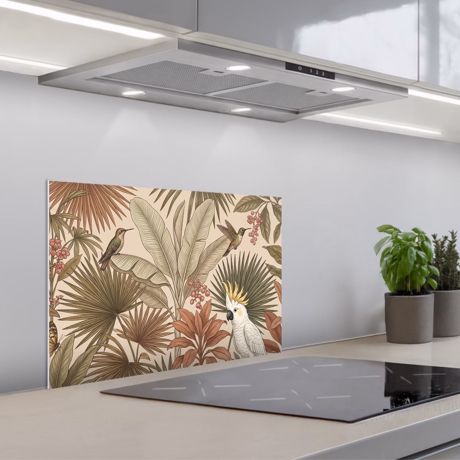 Spatscherm keuken - Tropisch - Vogels - Beige — 1