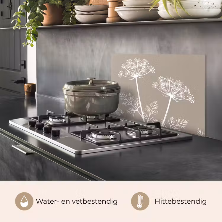 Spatscherm keuken - Grafisch - Fluitenkruid - Taupe — 2