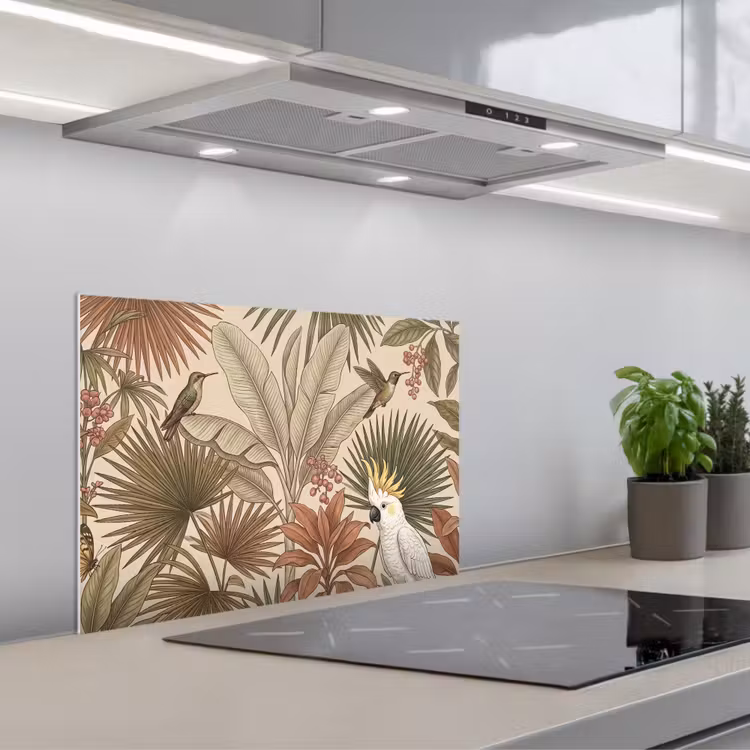 Spatscherm keuken - Tropisch - Vogels - Beige — 1