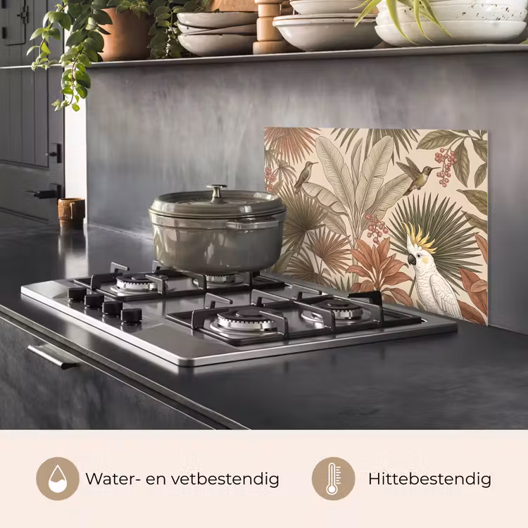 Spatscherm keuken - Tropisch - Vogels - Beige — 2