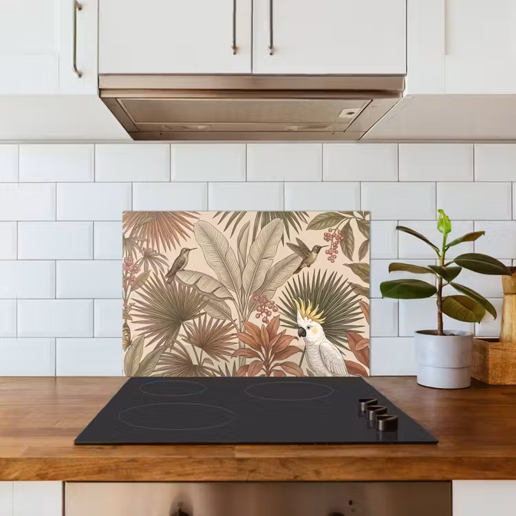 Spatscherm keuken - Tropisch - Vogels - Beige — 3