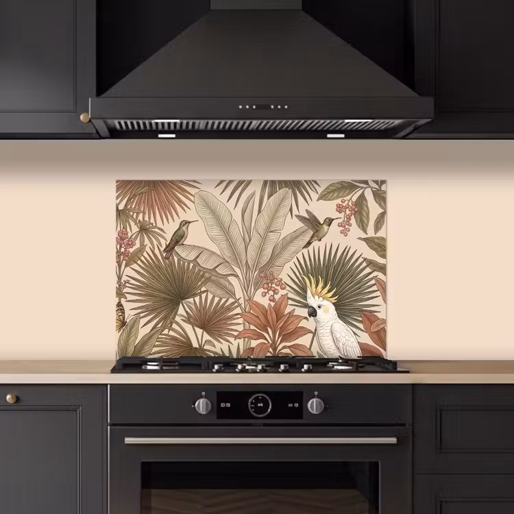 Spatscherm keuken - Tropisch - Vogels - Beige — 5