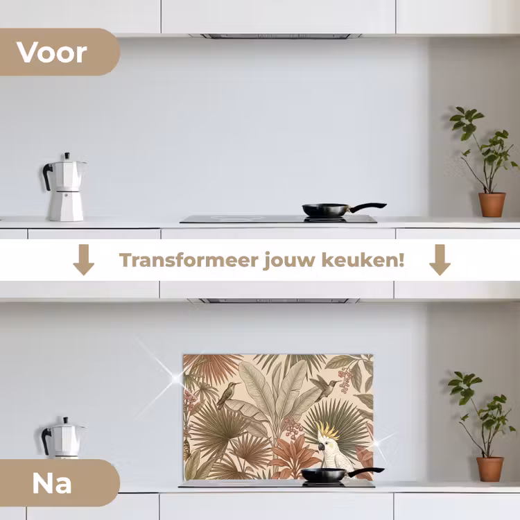 Spatscherm keuken - Tropisch - Vogels - Beige — 7