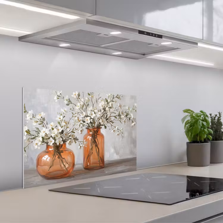 Spatscherm keuken - Vazen - Bloemen - Oranje — 1