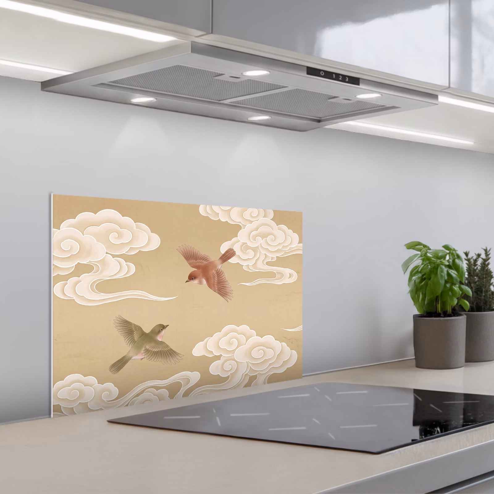 Spatscherm keuken - Vogels - Vliegen - Beige — 1