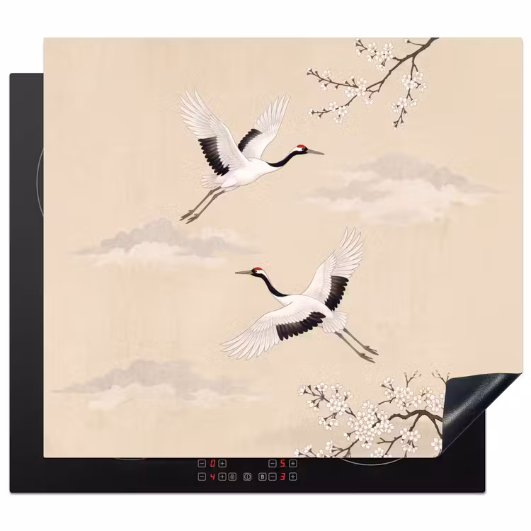 Inductie beschermer - Kraanvogels - Bloesem - Beige — 1