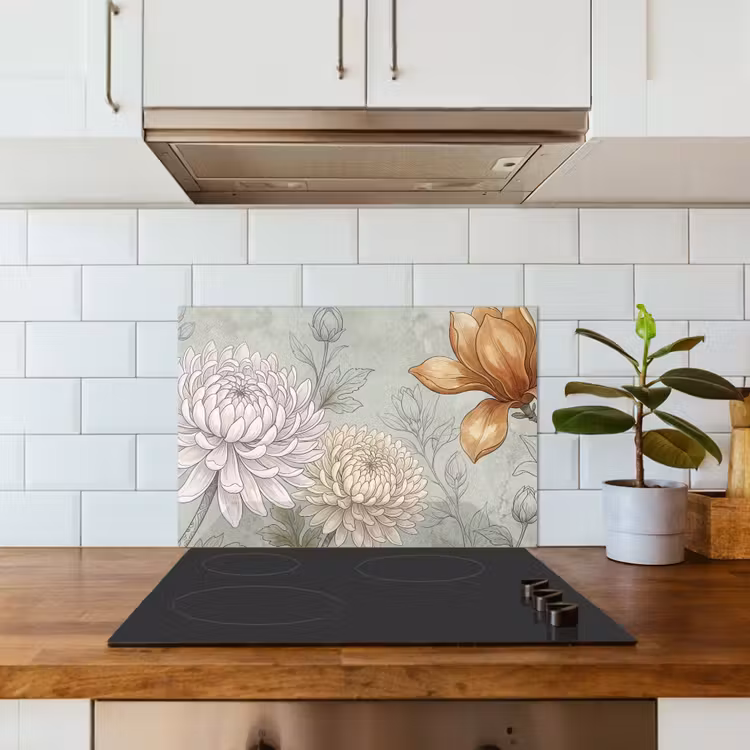 Spatscherm keuken - Illustratie - Bloemen - Groen — 3
