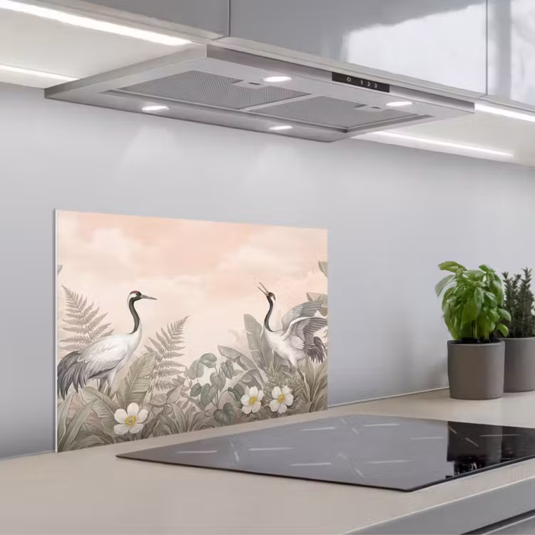 Spatscherm keuken - Kraanvogels - Natuur - Roze — 1